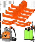 Backpack Blower Rack Wall Mount 4 Pack Heavy Duty Steel Holder With Hose Hook And Rubber Coated Guard No Wobble Secure Storage For Leaf Blowers Ideal For Home Garages And Pro Landscaping, orange steel wall racks with screws and anchors