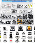 Maker Friendly Assorted Micro Momentary Tactile Push Button Switch Kit With 375 Pieces in storage box with various switch types