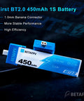 BT2.0 450mAh 1S LiPo Battery with BT2.0 Connector for Tiny Whoop Drones, 3.8V 30C to 60C on display