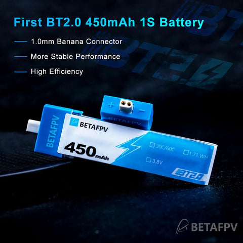 BT2.0 450mAh 1S LiPo Battery with BT2.0 Connector for Tiny Whoop Drones, 3.8V 30C to 60C on display
