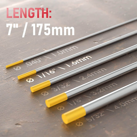 Lanthanated Tungsten Electrode For TIG Welding With Gold Tip One Point Five Percent Lanthanated One Sixteenth By Seven Inch WL