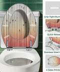 Elongated Quiet Close Toilet Seat for Bathroom with wood design, stainless steel hinge, and quick release features.