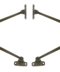 Heavy Gauge Solid Brass Lid Stays Kickstand Set With Rich Bronzed Finish, viewed from above, showing full pivot design.