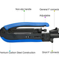 Heavy Duty Coax Cable Crimp Tool Kit With Rotating Head For RG6 RG11 RG59 F Connectors, Adjustable Pressure, blue handle