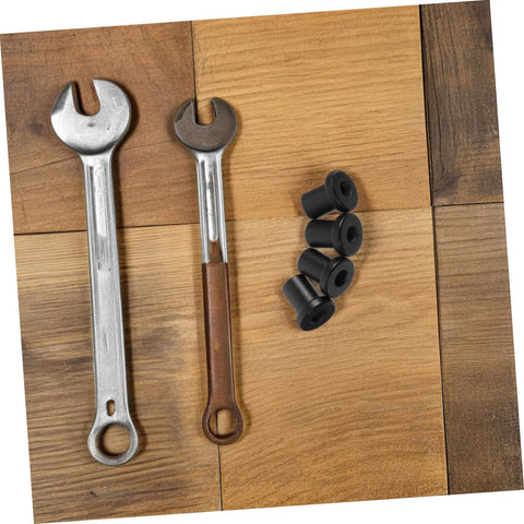 Heavy Duty Carbon Steel Barn Door Track Clamps Set 4 Pcs Spacers near wrenches on wood surface
