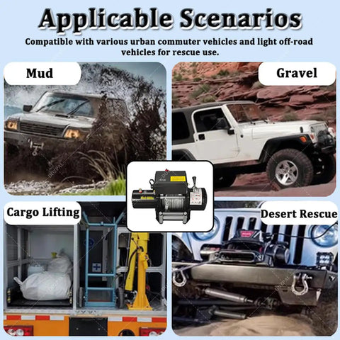 Powerful 4500 Lbs Electric Winch For Your Ride With 24V Muscle And Steel Cable Recovery Gear in mud and gravel scenarios.