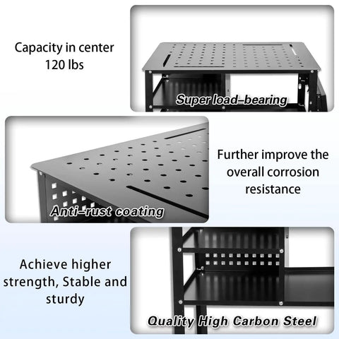 Heavy-Duty Mobile Welding Table With Foldable Side Panels For Factory And Garage Use, Steel Workbench On Wheels, corrosion resistance