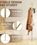 Gold Metal Freestanding Coat Rack With Eight Hooks And Marble Base, Sturdy Coat Tree for entryway, stable design and sturdy