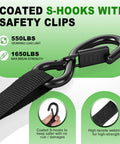 Retractable Ratchet Straps 4 Pack 1 Inch By 10 Feet Self Retracting with S-hooks and safety clips, 1650 lb break strength