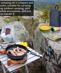 Outdoor setup with All In One Camping Kitchen Set With Stainless Steel Tongs Slotted Spatulas Spoons Chef Knife Kitchen Shears