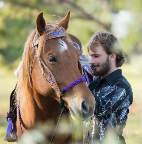 Fuchsia Bitless Bosal Attachment For Your Headstall Horse Tack Quick And Easy Way To Try Bitless Riding shown on a chestnut horse