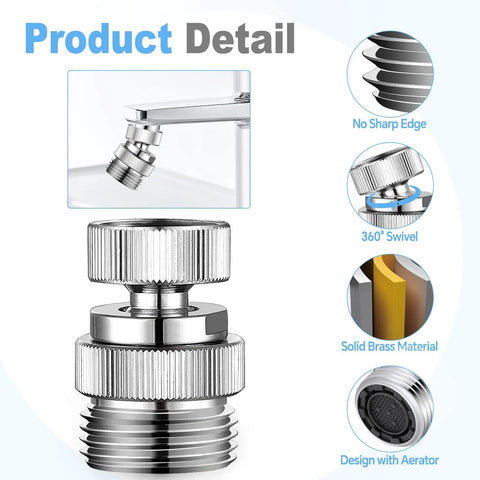 Brass Faucet To Hose Adapter With Aerator And Swivel Three Quarter Inch Female To Three Quarter Inch Male Hose Thread Garden Hose Connector, details