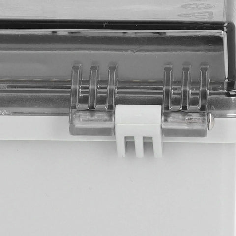 Close-up of Heavy Duty ABS Electrical Enclosure Box With IP67 Waterproof Rating showing hinged cover latch and sealing.