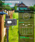 No Fuss Easy Set And Forget Outdoor Hose Faucet Timer With Rain Delay installed on garden faucet showcasing timer settings
