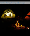 Campfire scene with a glowing tent, showcasing Three In One LED Lantern For Camping And Emergencies Ultra Compact And Lightweight Light.