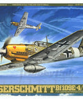 1:48 Scale WWII Messerschmitt Bf 109E-4/7 Trop Model Kit With Realistic Square Canopy And E-7 Drop Tank Rack packaging art