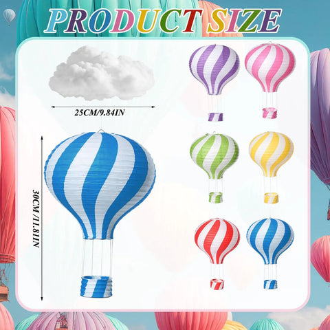 Lit Classroom Ceiling Decor Kit With 12 White Cloud Ornaments And 6 Paper Hot Air Balloon Lanterns For Classrooms