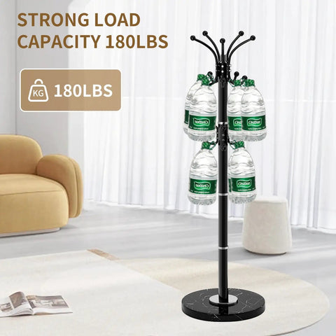 Heavy Duty Metal Coat Rack Stand With Marble Base Freestanding Hall Tree With 360 Degree Rotating Hooks 16 Hook Black Entryway Organizer For Home Or Office supporting water bottles