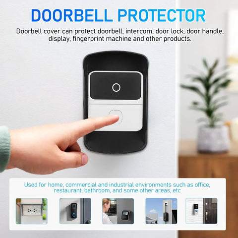 Finger pressing doorbell with Waterproof Doorbell Cover Rain Guard for access control, home, office use