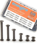 Rock Solid Heavy Duty M5 Chicago Screws Kickass 60 Pair Black Phillips Binding Post Set For Scrapbook Photo Albums And Leather Purse Belt Repair With Six Assorted Lengths in assorted sizes.