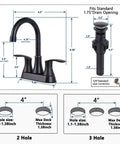 Lead Free Centerset Modern Two Handle Oil Rubbed Bronze Bathroom Faucet 3 Hole 4 Inch Vanity For RV And Home Includes Drain Stopper And Water Hoses Durable Brass Body Smooth Temperature Control
