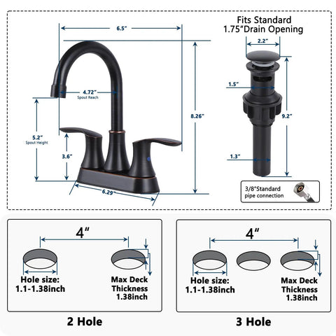 Lead Free Centerset Modern Two Handle Oil Rubbed Bronze Bathroom Faucet 3 Hole 4 Inch Vanity For RV And Home Includes Drain Stopper And Water Hoses Durable Brass Body Smooth Temperature Control