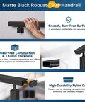Kickass Black Stainless Steel Handrail For Cable Railing System 6 Foot 6 Inch Length Two Pack Heavy Duty Metal Grip Rail shown with a hand on a support post.
