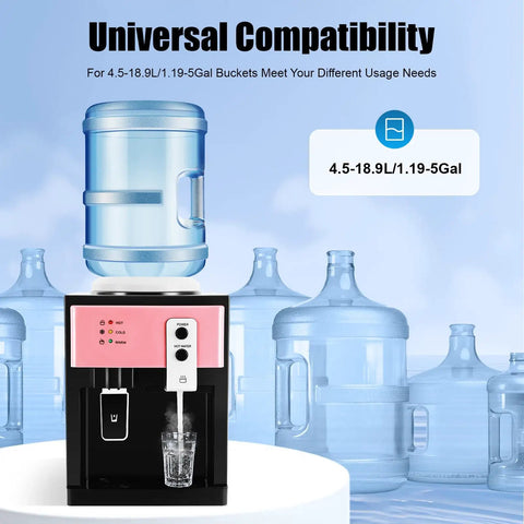 Hot And Cold Countertop Water Dispenser For 1-5 Gallon Bottles With Top Loading Design, Desktop Electric Water Cooler Pink