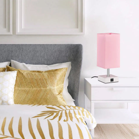 3 Way Touch Desk Lamp With USB Ports, Pink Shade Nightstand Light for Bedroom or Living Room next to bed