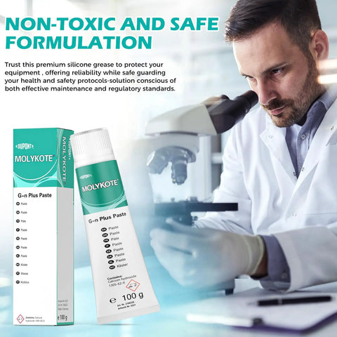 Scientist with microscope and GN Plus Paste 100g Molybdenum Disulfide Lubricant for bearings, gears, gearbox, and threads.