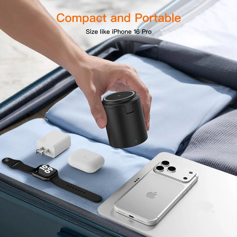 Foldable 3 In 1 Wireless Charging Station With MagSafe Stand among iPhone and Apple Watch on travel clothes