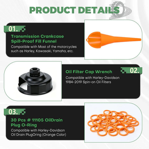 All In One Motorcycle Oil Change Kit For Big Twin And Touring Bikes Heavy Duty Oil Filter Cap Wrench Crankcase Fill Tool