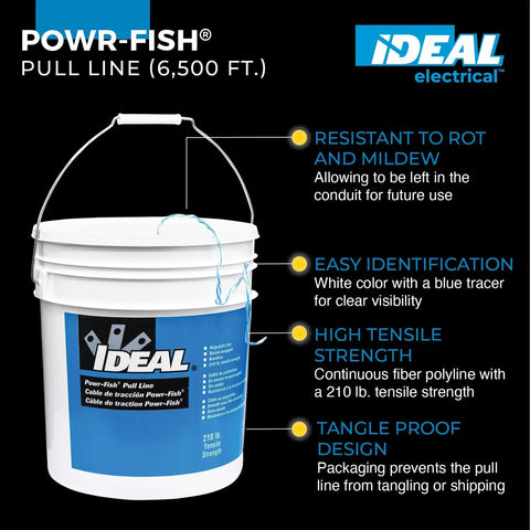 Heavy Duty Wire And Cable Pull Line A Real Workhorse Six Thousand Five Hundred Feet Long With 210 Pound Tensile Strength White With Blue Tracer For Electrical And Communications Installations