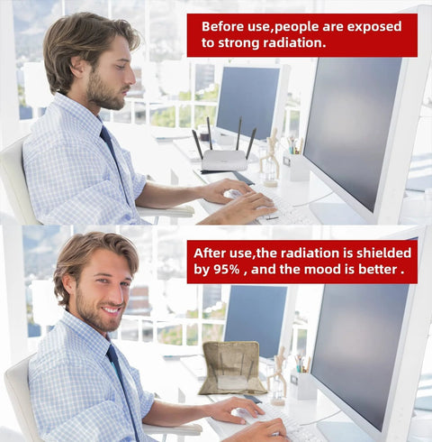 Comparison of office desk with and without Smart High Protection WiFi Router Cover Shield For EMF Radiation
