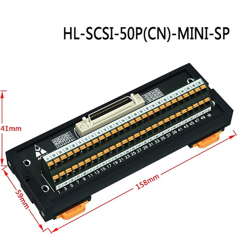 SCSI 50 Spring Terminal Breakout Board For DIN Rail Mount With 50 Pin 0.05 Inch Mini D Ribbon MDR Female Interface Module