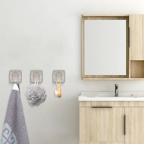 Rust Resistant 304 Stainless Steel Square Towel Hooks Set Of 3 Heavy Duty Wall Mounted Coat And Robe Hangers in bathroom