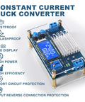 Dope Adjustable DC Buck Converter Power Supply From 5.3V To 32V Down To 1.2V To 32V With LCD Display, heat sink, and acrylic case