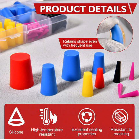 Check Out These 110-Pc Silicone Tapered Plugs In Vibrant Colors For Powders and Paints With Non-Toxic Heat-Resistant Sealing For All Your DIY Coating Jobs That Need Flexible Reusable Stoppers, assorted sizes