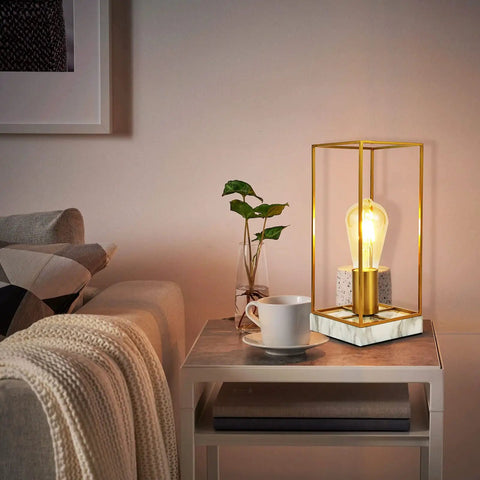 Touch Table Lamp With 3 Way Dimmable Brightness, Modern Nightstand Desk Lamp, White Faux Marble Base, Edison Bulb Included, Easy Tap Control.