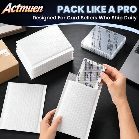 All In One Trading Card Shipping Kit With 200 Card Protectors, 100 Self Seal Bubble Mailers, 420 Card Sealing Stickers And Instruction Sheet