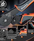 Ferrule Crimping Tool Kit Upgrade Double And Single Ferrules Connectors With Hexagonal Ratchet Jaw Wire Crimping Pliers AWG 28 To 5 And 1200 Pcs Terminal Connector Sleeves featuring hexagonal jaw and ergonomic grip.