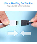 Connecting 4-pin RGB cable with 12-pin plug for Six Piece 4 Pin RGB Extension Cable Kit With 12 Pin Plugs For 5050 And 3528 RGB LED Strip Lights Includes 1.6 Ft, 3.3 Ft, And 6.6 Ft Cables White Waterproof And Non Waterproof Options Plug And Play Easy DIY Wire Connections.