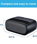 Compact Tabletop Air Purifier For Small Rooms Up To 80 Sq Ft With HEPA Type Filter shown with dimensions 12.7 x 8.7 x 5.6 inches