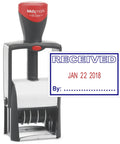 Heavy Duty Self Inking Date Stamp Workhorse Featuring Smooth Rotating Wheels With Received Phrase, dual ink, compact design.