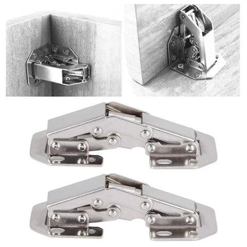 Four Pack Soft Close Cabinet Hinges No Drilling Bridge Shaped Cold Rolled Steel Plated For Kitchen Cabinets Cupboards Wardrobes And Furniture Doors Heavy Duty 10 Kg Load Per Two Hinges image showing installed and isolated views of hinges.