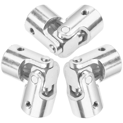 3-pack chrome universal U-joint couplers for 12mm shafts; rotatable RC/robotics motor connectors