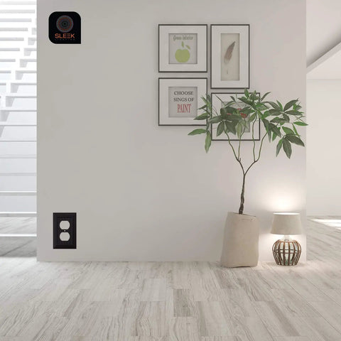 Pack Of Four Classic Black Wall Plate Covers For Outlets And Switches In One Gang Duplex Style in modern living room
