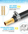 Three Eighths Inch Self Sinking Aeration Hose Kit, 100 Feet Pond Aeration Hose With Eight Stainless Steel Clamps And Four Copper Menders, detail view of copper mender and clamp.