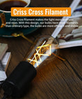 Close-up of Vintage Edison LED Bulbs 60W Equivalent E26 Base 2700K Soft White Dimmable Amber Glass ST64, criss-cross filament lit.