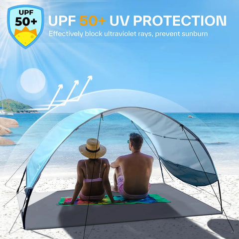 Beach Tent Sun Shelter Canopy With UPF 50 Protection, Comes With 8 Wind Ropes And 12 Ground Stakes, Perfect For Beach Camping